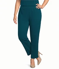 Ming Wang Plus Size Stretch Crepe Flat Front Straight-Leg Ankle Pants