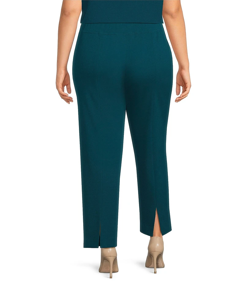 Ming Wang Plus Size Stretch Crepe Flat Front Straight-Leg Ankle Pants