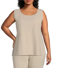 Ming Wang Plus Size Stretch Deco Crepe Scoop Neck Sleeveless Top