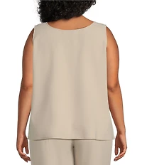 Ming Wang Plus Size Stretch Deco Crepe Scoop Neck Sleeveless Top