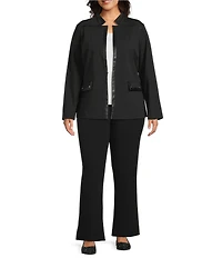 Ming Wang Plus Size Stretch Ponte Stand Collar Long Sleeve Jacket
