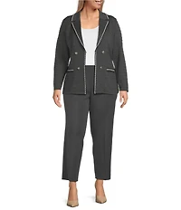 Ming Wang Plus Size Textured Knit Contrast Trim Notch Lapel Long Sleeve Jacket