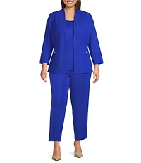 Ming Wang Plus Size Textured Wave Knit Mandarin Collar Bracelet Sleeve Jacket