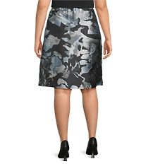 Ming Wang Plus Size Woven Floral Print A-Line Skirt