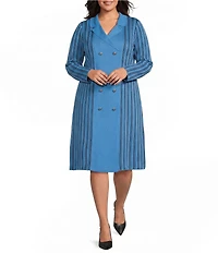 Ming Wang Plus Size Wrinkle-Resistant Faux Double Breasted Knit Notch Collar Long Sleeve Dress