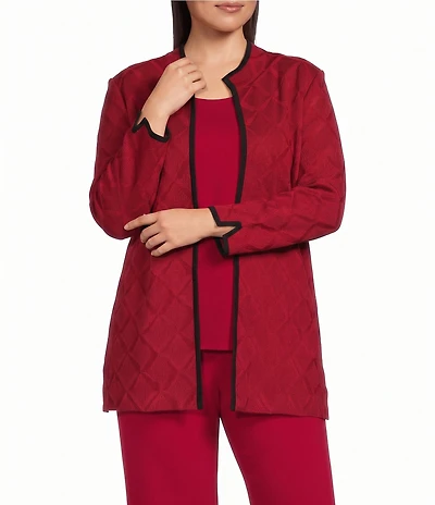 Ming Wang Plus Size Wrinkle-Resistant High Round Neck Bracelet Sleeve Contrast Trim Jacket