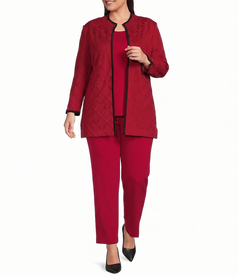 Ming Wang Plus Size Wrinkle-Resistant High Round Neck Bracelet Sleeve Contrast Trim Jacket