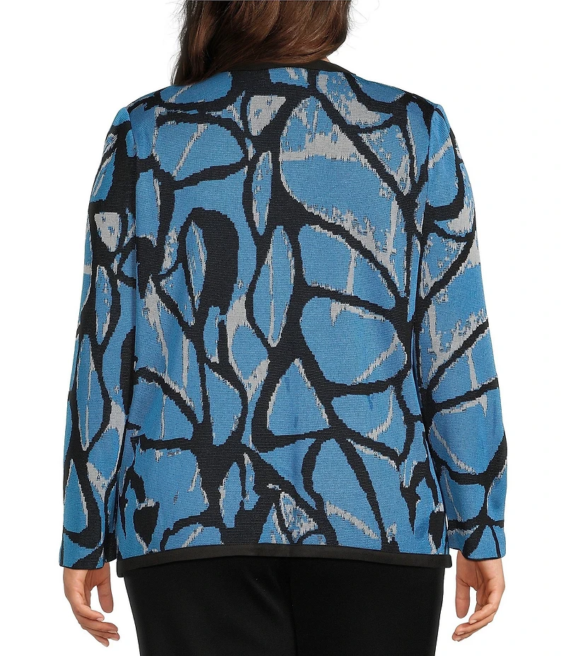 Ming Wang Plus Size Wrinkle-Resistant Jacquard Knit Abstract Long Sleeve Jacket