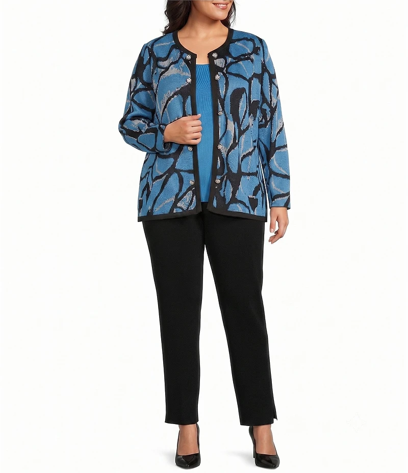 Ming Wang Plus Size Wrinkle-Resistant Jacquard Knit Abstract Long Sleeve Jacket