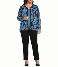 Ming Wang Plus Size Wrinkle-Resistant Jacquard Knit Abstract Long Sleeve Jacket