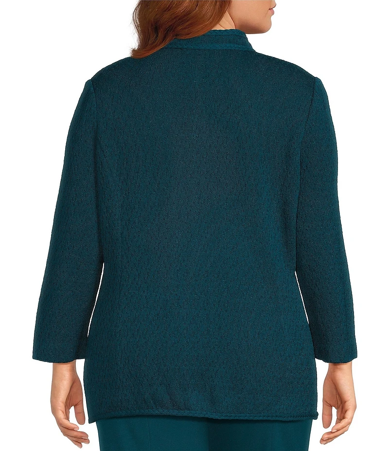 Ming Wang Plus Size Wrinkle Resistant Tailored Pointelle Knit Braided Trim Bracelet Sleeve Jacket
