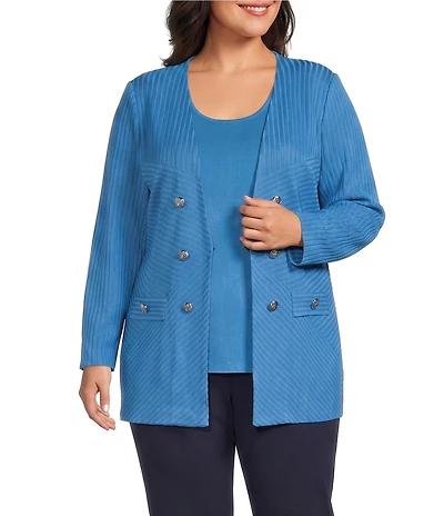 Ming Wang Plus Size Wrinkle-Resistant Tailored Textural Tonal Knit Long Sleeve Jacket