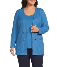 Ming Wang Plus Size Wrinkle-Resistant Tailored Textural Tonal Knit Long Sleeve Jacket