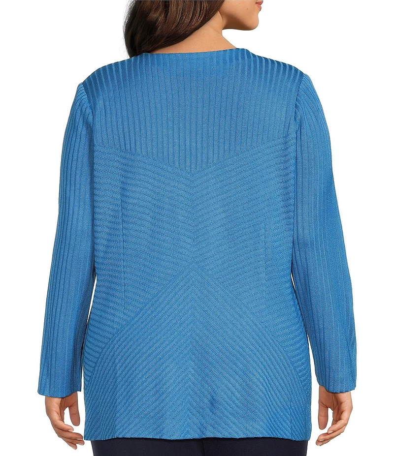 Ming Wang Plus Size Wrinkle-Resistant Tailored Textural Tonal Knit Long Sleeve Jacket