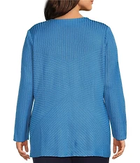 Ming Wang Plus Size Wrinkle-Resistant Tailored Textural Tonal Knit Long Sleeve Jacket