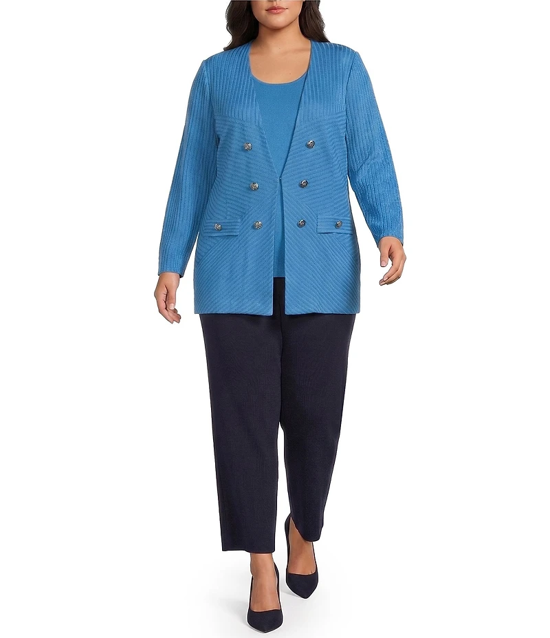 Ming Wang Plus Size Wrinkle-Resistant Tailored Textural Tonal Knit Long Sleeve Jacket