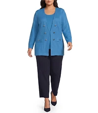 Ming Wang Plus Size Wrinkle-Resistant Tailored Textural Tonal Knit Long Sleeve Jacket