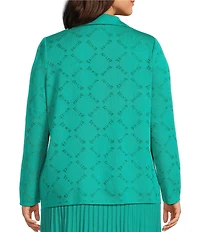 Ming Wang Plus Soft Knit Burnout Notch Lapel Long Sleeve Jacket