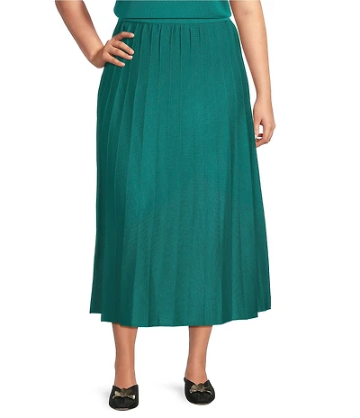 Ming Wang Plus Soft Knit Pleated A-line Skirt