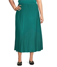 Ming Wang Plus Soft Knit Pleated A-line Skirt