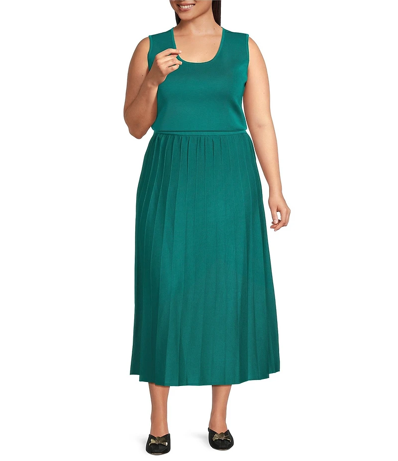 Ming Wang Plus Soft Knit Pleated A-line Skirt