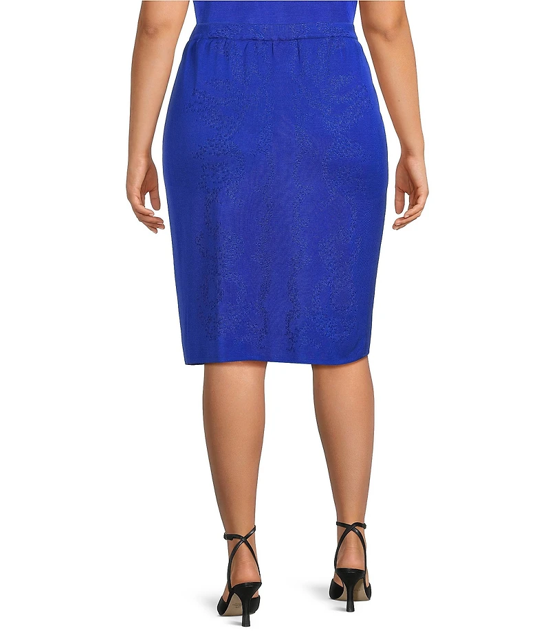 Ming Wang Plus Straight Knit Elastic Waist Skirt
