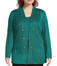 Ming Wang Plus Tailored Tonal Multi-Stitch Knit V-Neck Bracelet Sleeve Jacket