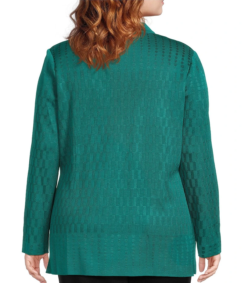 Ming Wang Plus Tailored Tonal Multi-Stitch Knit V-Neck Bracelet Sleeve Jacket