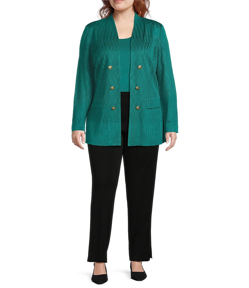 Ming Wang Plus Tailored Tonal Multi-Stitch Knit V-Neck Bracelet Sleeve Jacket