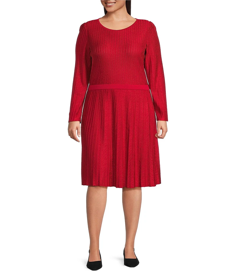 Ming Wang Plus Tonal Stitch Knit Fit-And-Flare Midi Dress