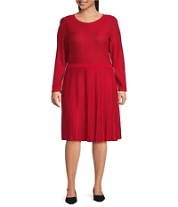 Ming Wang Plus Tonal Stitch Knit Fit-And-Flare Midi Dress