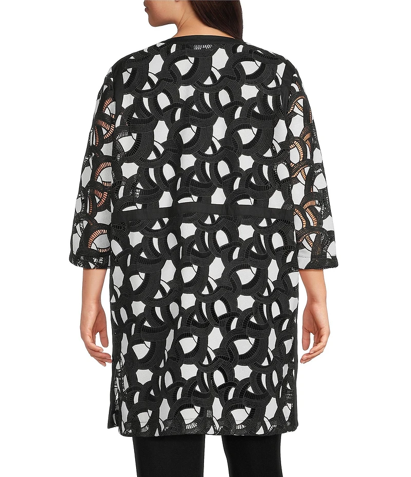 Ming Wang Plus Two-Tone Lace Round Neck 3/4 Sleeve Jacket