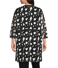 Ming Wang Plus Two-Tone Lace Round Neck 3/4 Sleeve Jacket