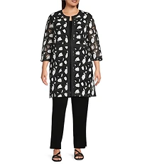 Ming Wang Plus Two-Tone Lace Round Neck 3/4 Sleeve Jacket