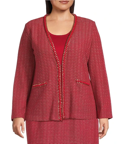 Ming Wang Plus Whipstitch Chain Trim Knit Long Sleeve Jacket