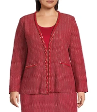 Ming Wang Plus Whipstitch Chain Trim Knit Long Sleeve Jacket