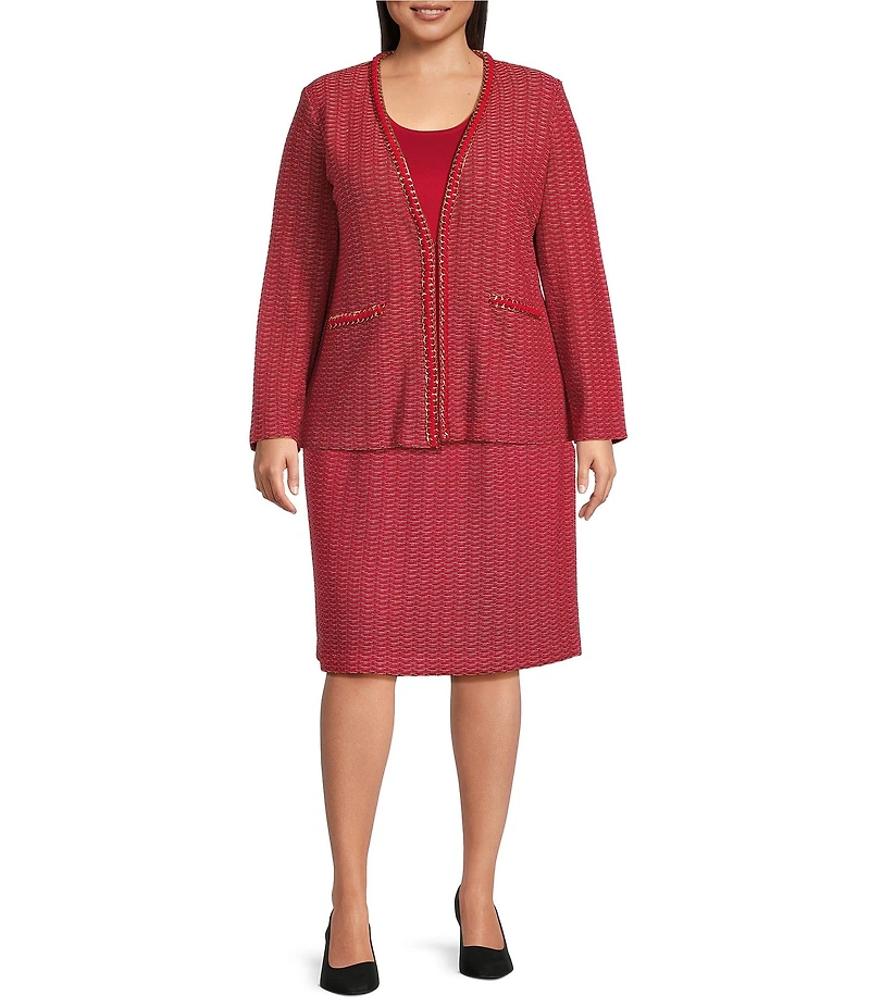 Ming Wang Plus Whipstitch Chain Trim Knit Long Sleeve Jacket