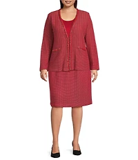 Ming Wang Plus Whipstitch Chain Trim Knit Long Sleeve Jacket