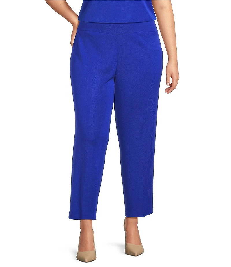 Ming Wang Plus Woven Slim Straight Leg Elastic Waist Cropped Pull-On Pants