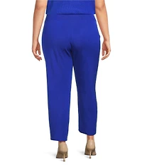 Ming Wang Plus Woven Slim Straight Leg Elastic Waist Cropped Pull-On Pants