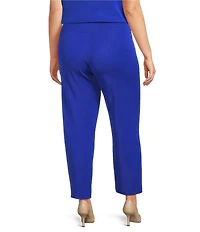 Ming Wang Plus Woven Slim Straight Leg Elastic Waist Cropped Pull-On Pants