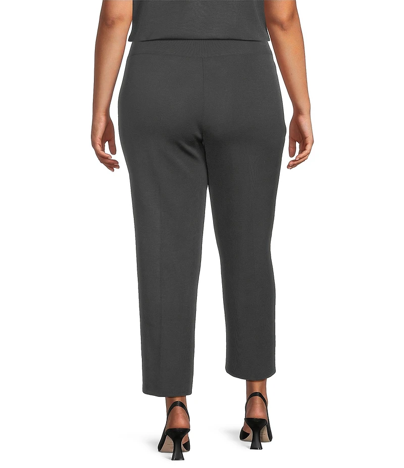 Ming Wang Plus Woven Slim Straight Leg Elastic Waist Cropped Pull-On Pants
