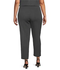 Ming Wang Plus Woven Slim Straight Leg Elastic Waist Cropped Pull-On Pants