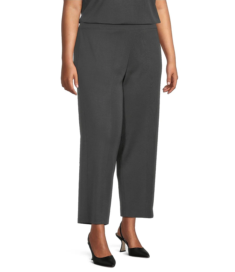 Ming Wang Plus Woven Slim Straight Leg Elastic Waist Cropped Pull-On Pants