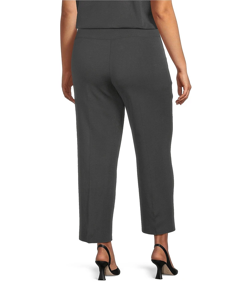 Ming Wang Plus Woven Slim Straight Leg Elastic Waist Cropped Pull-On Pants