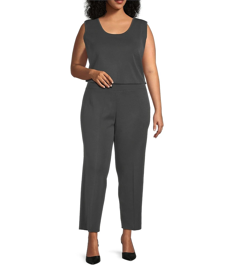 Ming Wang Plus Woven Slim Straight Leg Elastic Waist Cropped Pull-On Pants