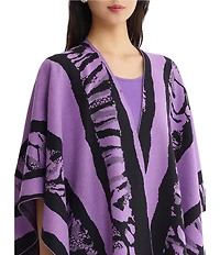 Ming Wang Printed Cozy Knit Open-Front Poncho Wrap
