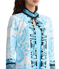 Ming Wang Printed Stretch Deco Crepe Stand Collar Bracelet Sleeve Jacket