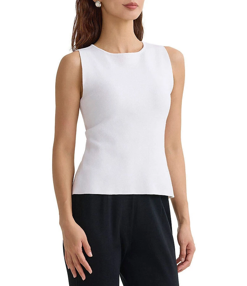 Ming Wang Ribbed Knit Boat Neck Sleeveless Tank