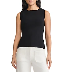 Ming Wang Ribbed Knit Boat Neck Sleeveless Tank